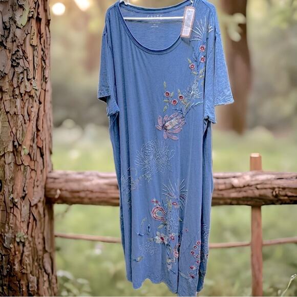 Catie Floral 100% Cotton Layla Embroidered Easy Maxi Dress Plus Size 3X 22 24 - Picture 3 of 4